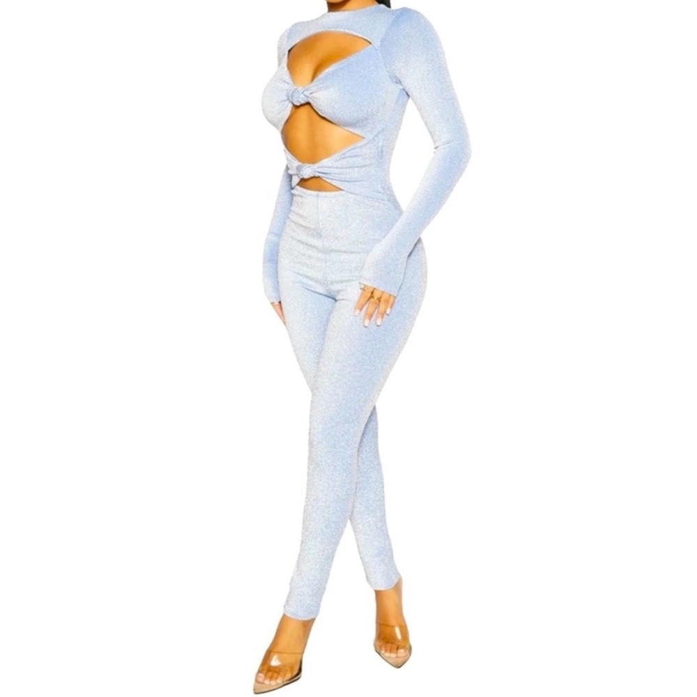 Naked Wardrobe NWT Size Large Glow On Bodysuit, Blue Glitter Sparkles